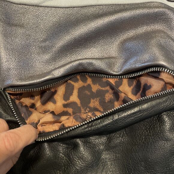 B. Makowsky Black White Silver‎ Large Leather Tote Hobo Handbag - Picture 5 of 9